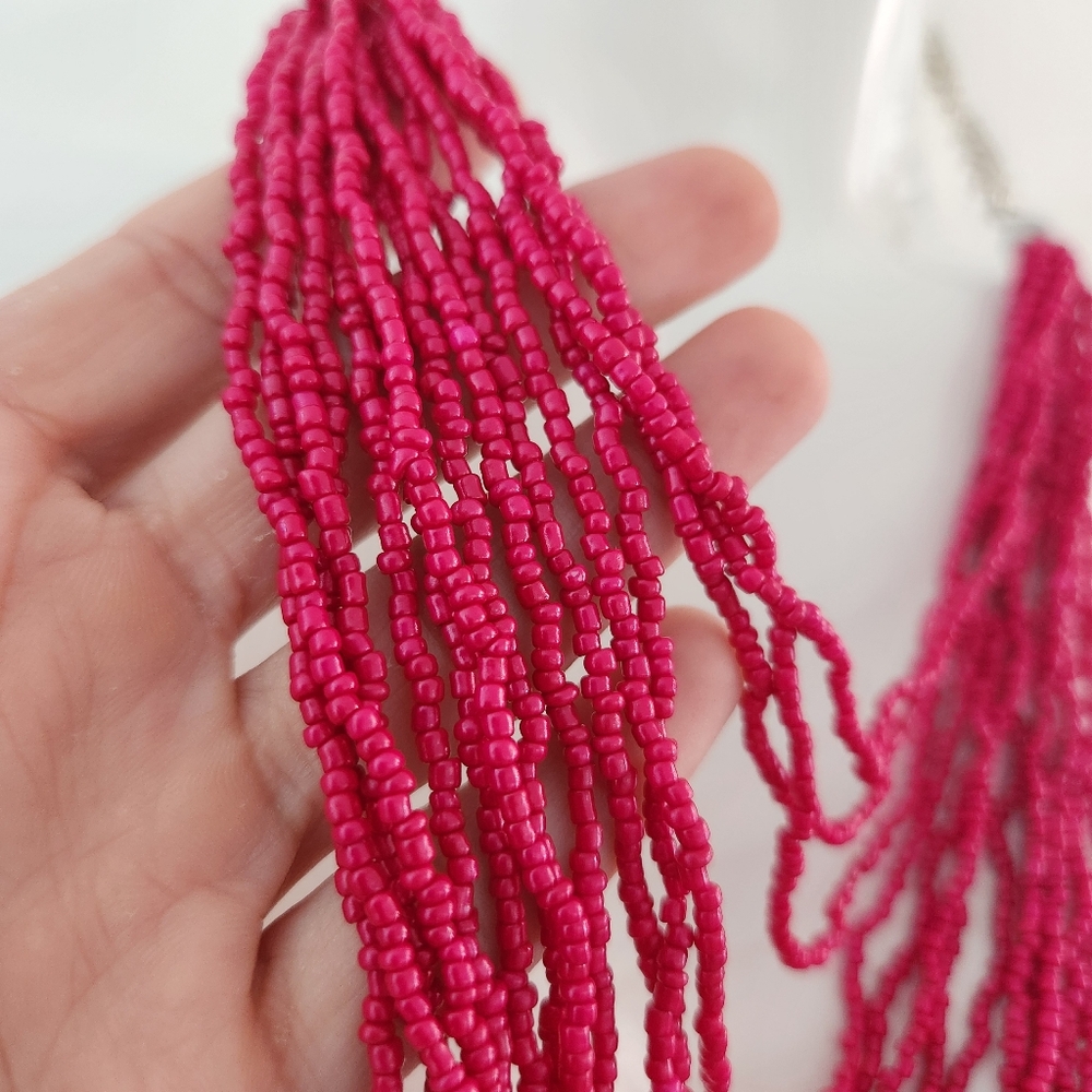 NWT Paparazzi Pink Beaded Statement Necklace & Earring Set - Picture 6 of 14